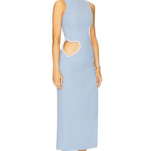 Sleeveless Heart shaped cutouts White detailing High neckline Side slit Woman's Midi Dress
