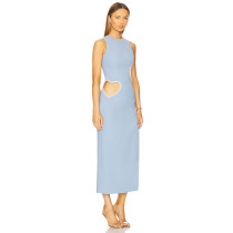Sleeveless Heart shaped cutouts White detailing High neckline Side slit Woman's Midi Dress