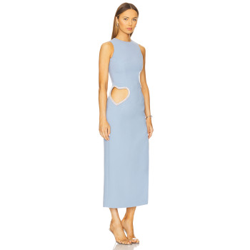 Sleeveless Heart shaped cutouts White detailing High neckline Side slit Woman's Midi Dress