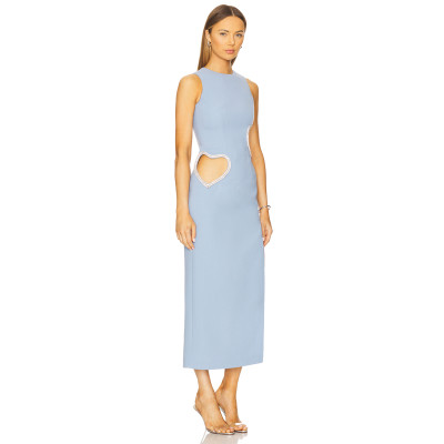 Sleeveless Heart shaped cutouts White detailing High neckline Side slit Woman's Midi Dress