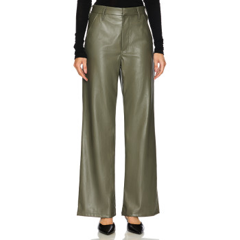 Fashionable High waisted Straight legged Leather Sleek Edgy Chic Modern Woman's Pants