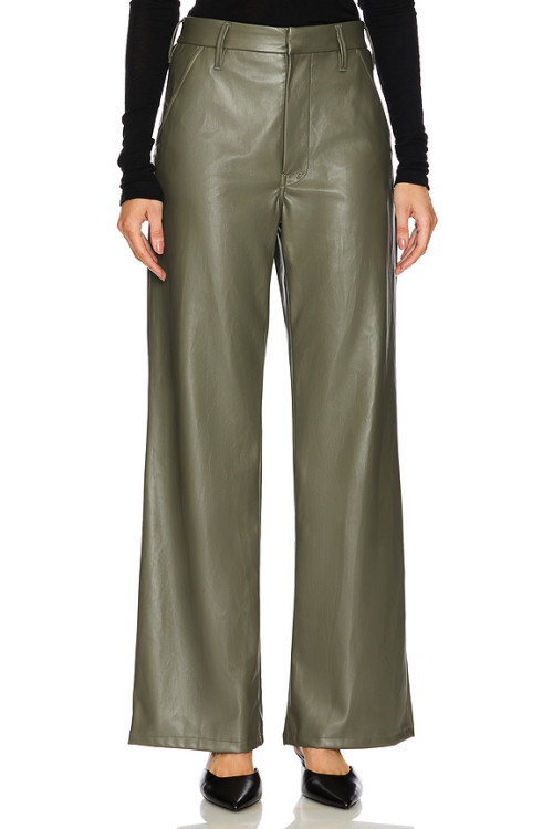 Fashionable High waisted Straight legged Leather Sleek Edgy Chic Modern Woman's Pants