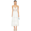 Spaghetti Open back Fitted Flared Elegant Minimalist Plunging V neckline Woman's Midi Lace Dress
