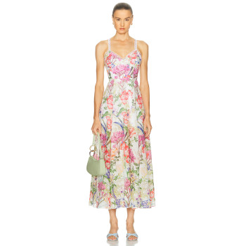 Floral printed Side slit Backless Sleeveless Lightweight Elegant Woman's Midi Dress