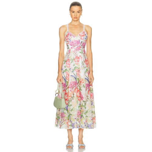 Floral printed Side slit Backless Sleeveless Lightweight Elegant Woman's Midi Dress