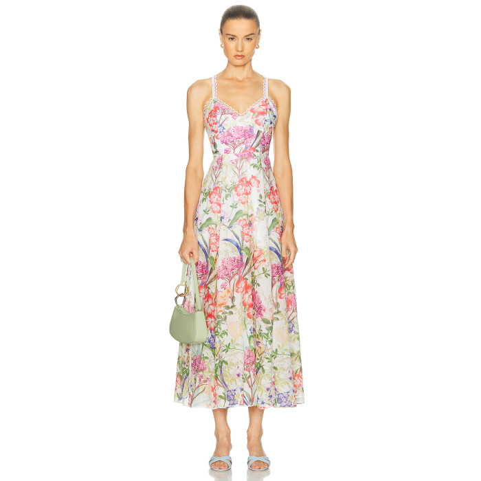 Floral printed Side slit Backless Sleeveless Lightweight Elegant Woman's Midi Dress
