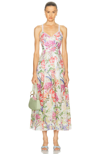 Floral printed Side slit Backless Sleeveless Lightweight Elegant Woman's Midi Dress