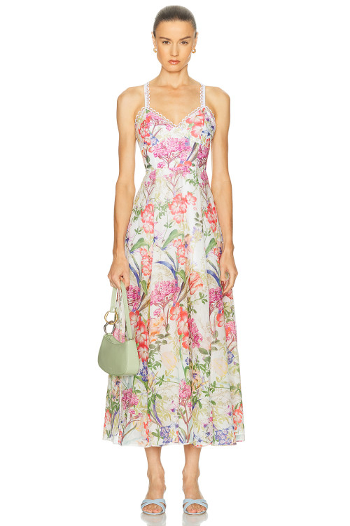 Floral printed Side slit Backless Sleeveless Lightweight Elegant Woman's Midi Dress