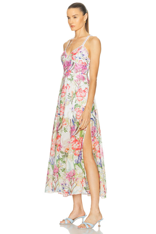 Floral printed Side slit Backless Sleeveless Lightweight Elegant Woman's Midi Dress