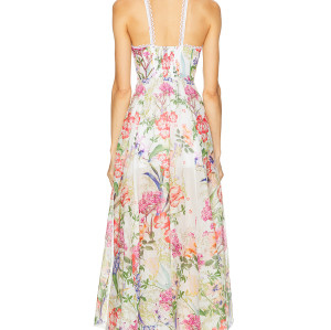 Floral printed Side slit Backless Sleeveless Lightweight Elegant Woman's Midi Dress