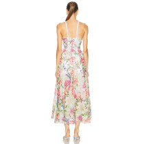 Floral printed Side slit Backless Sleeveless Lightweight Elegant Woman's Midi Dress