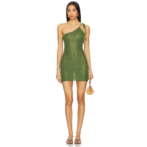 New fashion One shoulder Backless Transparency Bodycon High quality Woman's Mini Dress