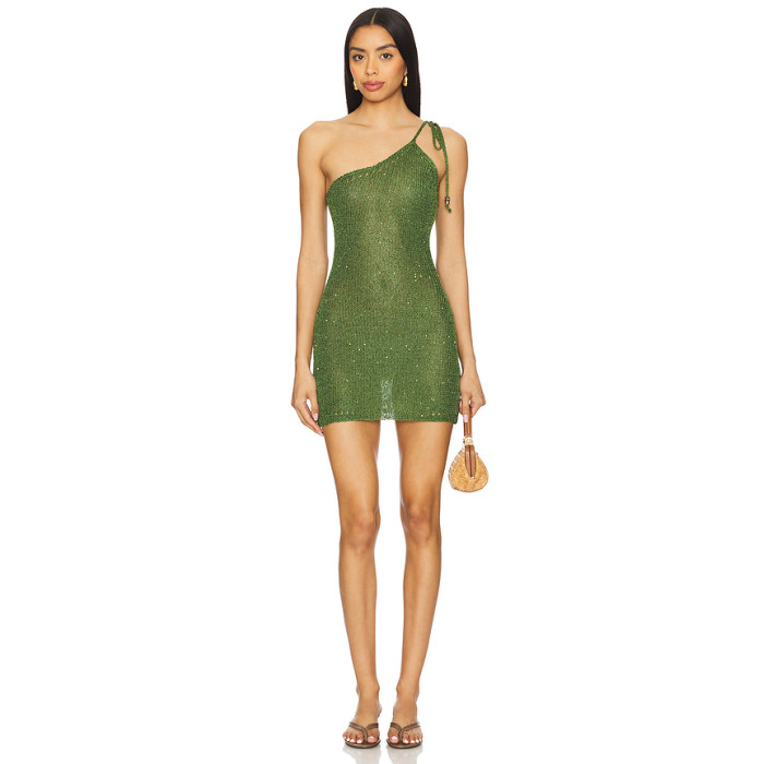 New fashion One shoulder Backless Transparency Bodycon High quality Woman's Mini Dress