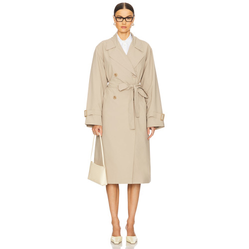 Elegant Notched collar Double breasted Polished Customized Woman's Trench coat