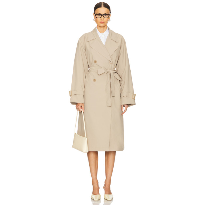 Elegant Notched collar Double breasted Polished Customized Woman's Trench coat