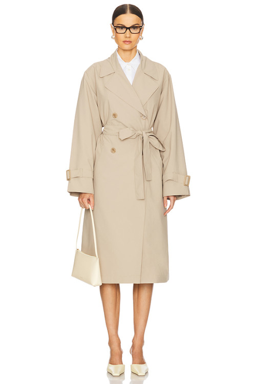 Elegant Notched collar Double breasted Polished Customized Woman's Trench coat