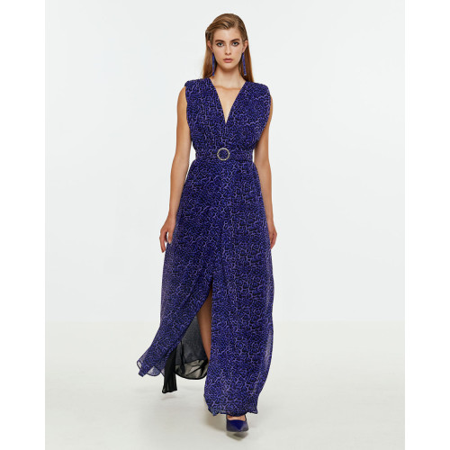 Sexy Purple V neckline Sleeveless Side slit Elegant High quality Woman's Long Dress