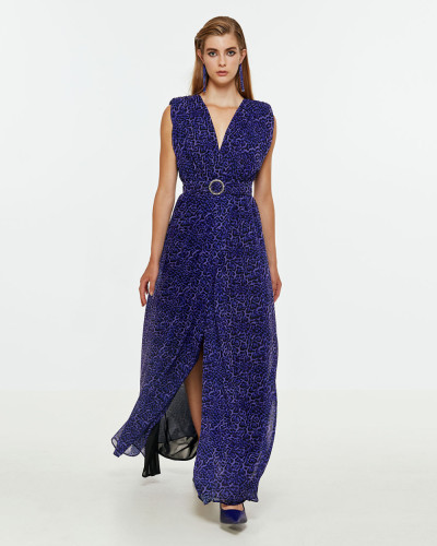 Sexy Purple V neckline Sleeveless Side slit Elegant High quality Woman's Long Dress