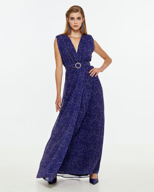 Sexy Purple V neckline Sleeveless Side slit Elegant High quality Woman's Long Dress