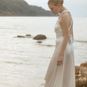 High quality Halter neckline Open back Elastic waist Regular fit Woman's Maxi Dress