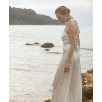 China manufactory Halter neckline Open back Elastic waist Regular fit Woman's Maxi Dress