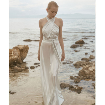 High quality Halter neckline Open back Elastic waist Regular fit Woman's Maxi Dress