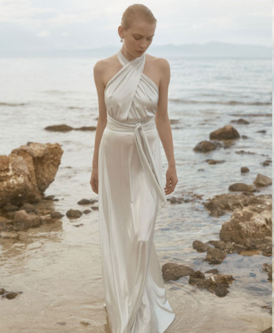 High quality Halter neckline Open back Elastic waist Regular fit Woman's Maxi Dress
