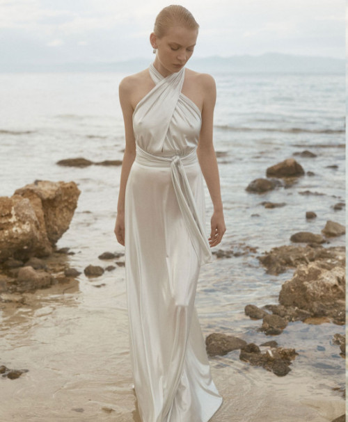 High quality Halter neckline Open back Elastic waist Regular fit Woman's Maxi Dress