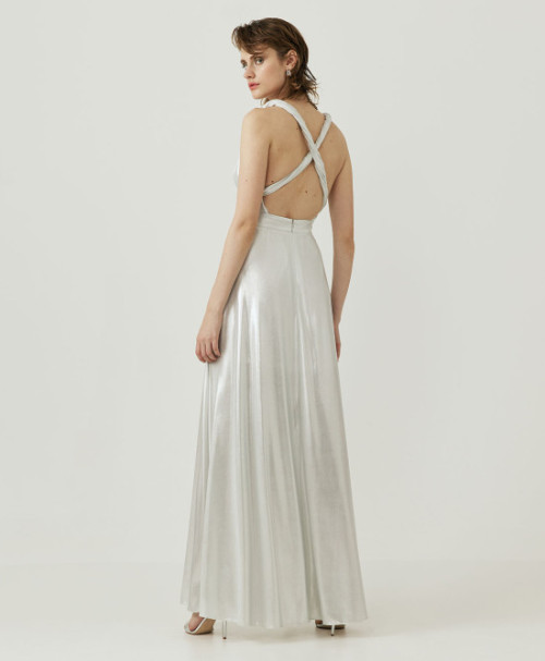 High quality Halter neckline Open back Elastic waist Regular fit Woman's Maxi Dress