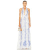 China Manufactory Victorian Blue Halter neckline Backless Delicate print High quality  Woman's Maxi Dress