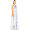 China Manufactory Victorian Blue Halter neckline Backless Delicate print High quality  Woman's Maxi Dress