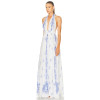China Manufactory Victorian Blue Halter neckline Backless Delicate print High quality Woman's Maxi Dress