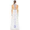 China Manufactory Victorian Blue Halter neckline Backless Delicate print High quality  Woman's Maxi Dress