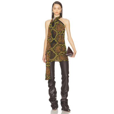 2025 New fashion Snake print pattern High quality Open back Sexy Elegant Woman's Mini Dress
