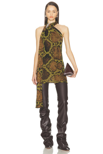 2025 New fashion Snake print pattern High quality Open back Sexy Elegant Woman's Mini Dress