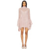 Tiered ruffle sleeves Back bow detail Sheer lace sleeves High neckline Woman's Mini Dress