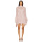 Tiered ruffle sleeves Back bow detail Sheer lace sleeves High neckline Woman's Mini Dress