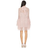 Tiered ruffle sleeves Back bow detail Sheer lace sleeves High neckline Woman's Mini Dress