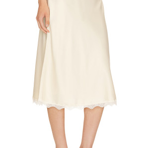 Lace trimmed Luxurious Graceful Smooth Flowy Timeless Elegant Silky Woman's Midi Skirt