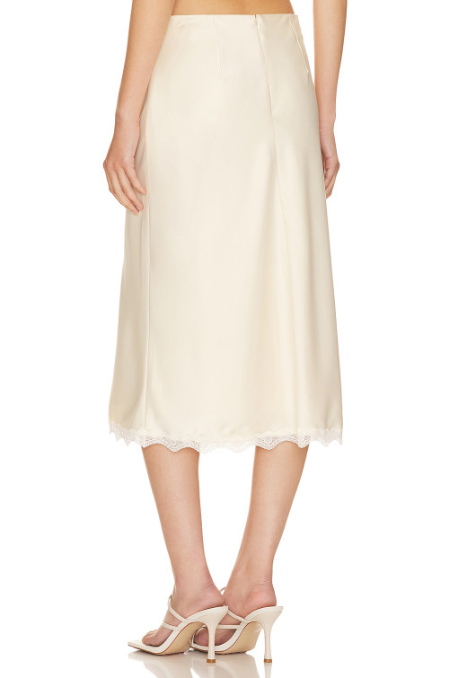 Lace trimmed Luxurious Graceful Smooth Flowy Timeless Elegant Silky Woman's Midi Skirt
