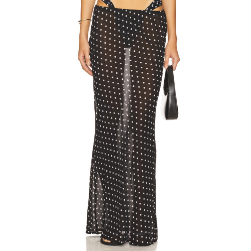 High quality Polka dot Sexy Elegant See through Romantic Charming Woman's Maxi Skirt