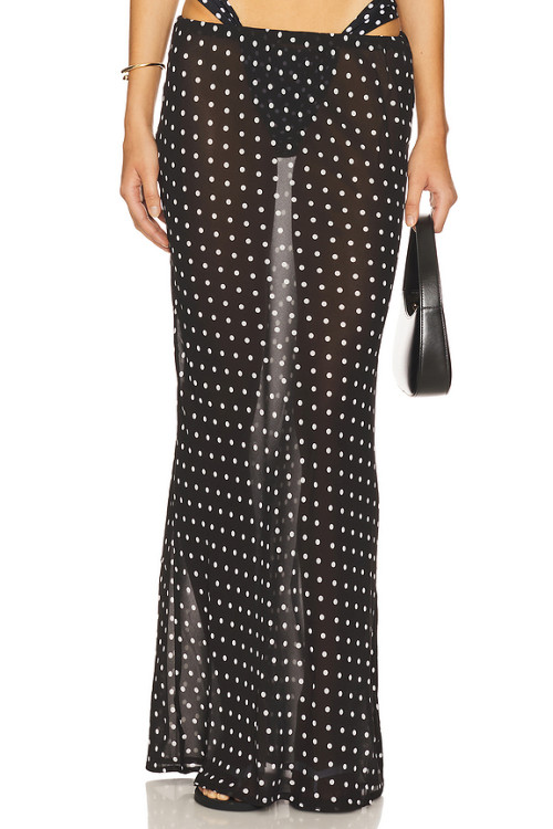 High quality Polka dot Sexy Elegant See through Romantic Charming Woman's Maxi Skirt