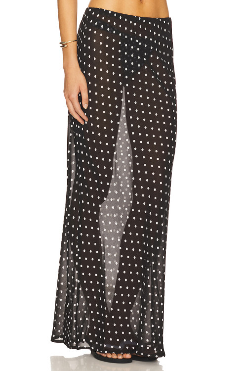High quality Polka dot Sexy Elegant See through Romantic Charming Woman's Maxi Skirt