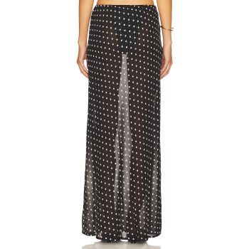 High quality Polka dot Sexy Elegant See through Romantic Charming Woman's Maxi Skirt