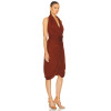 Halter neck Sleeveless Deep V neckline Drapey Rushed Backless Woman's Midi Dress