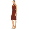 Halter neck Sleeveless Deep V neckline Drapey Rushed Backless Woman's Midi Dress