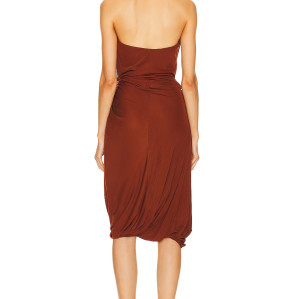 Halter neck Sleeveless Deep V neckline Drapey Rushed Backless Woman's Midi Dress
