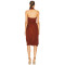 Halter neck Sleeveless Deep V neckline Drapey Rushed Backless Woman's Midi Dress