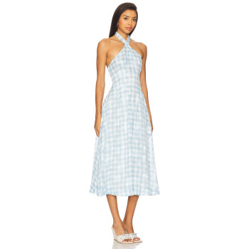Gingham check Charming Halter neckline Backless Sleeveless Elegant Woman's Midi Dress