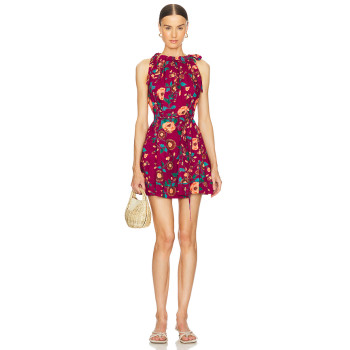 Adjustable collar tie Luxurious Bohemian style Graceful Feminine Vibrant Eye catching Woman's Mini Dress